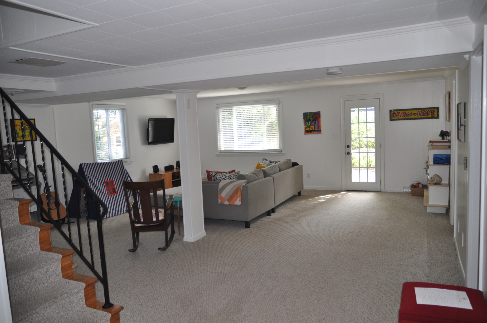 Large, sunny family room/playroom/rec room with basement walkout to patio - 5404 Wilson Ln