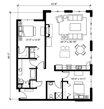 2BR/2BA - The Vaux