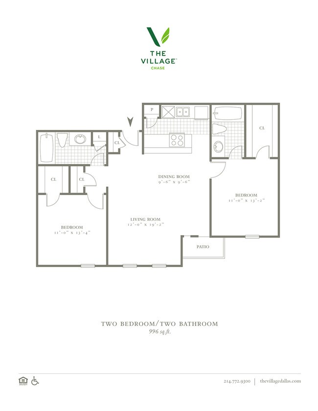 Two Bedroom/Two Bath - 996sf - The Village Chase