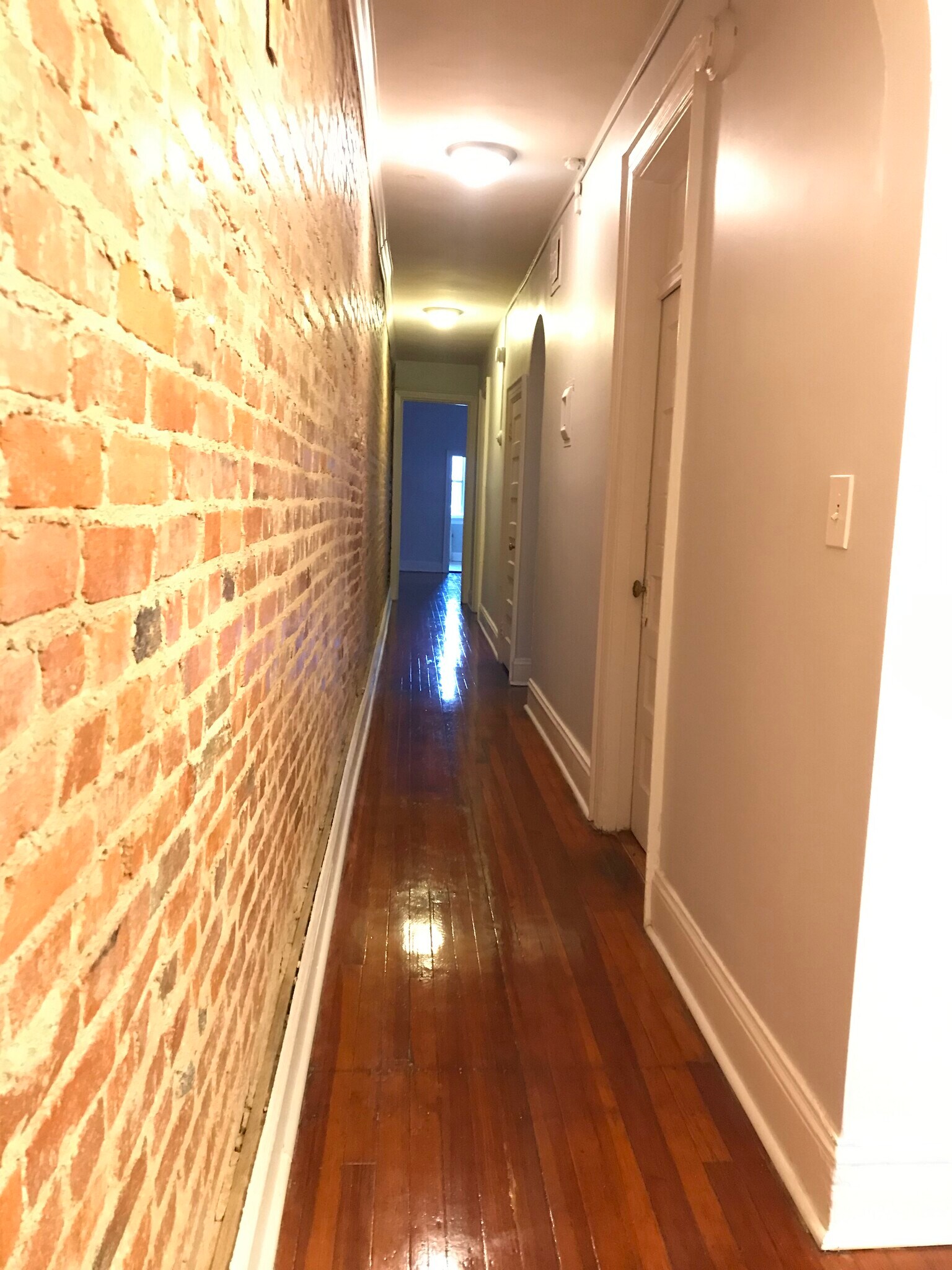 Hallway, second bedroom is the first door on the right, then bathroom, storage closet, and lastly the third bedroom. End of hallway is the entrance to the living room. - 1519 Park Rd NW