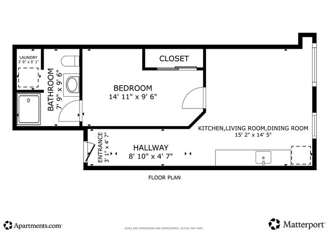 1BR, 1BA - 470SF - Bell Tower Place