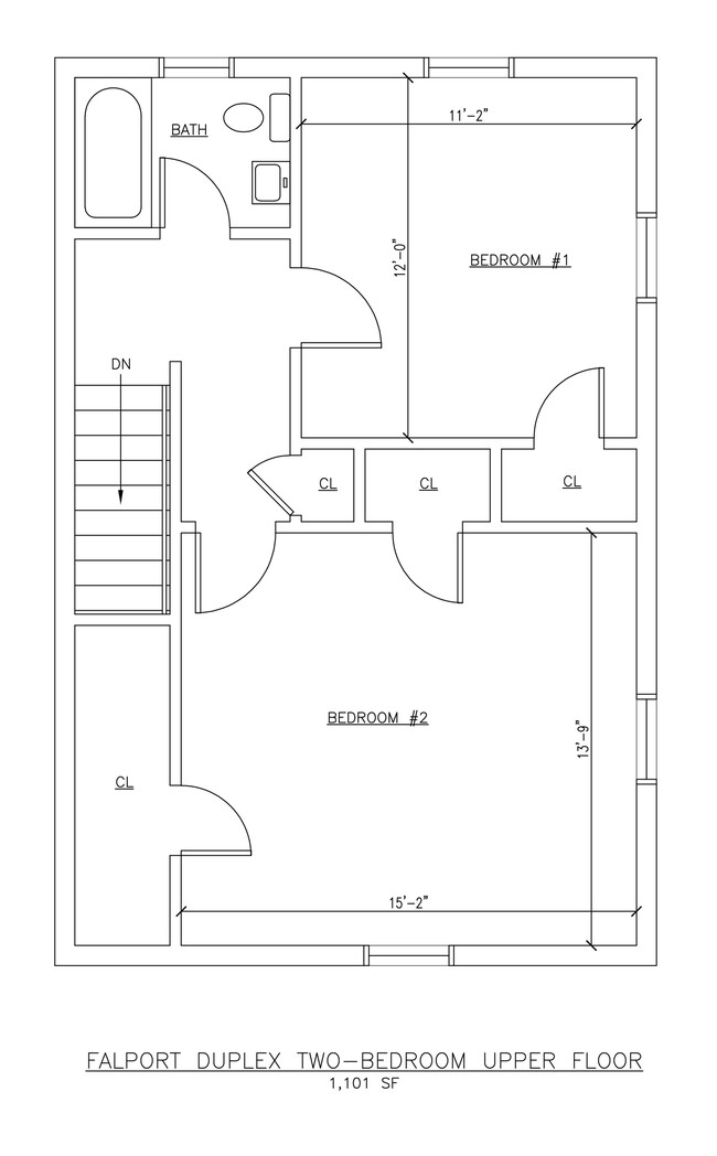 Two Bedroom Floor Plan (Upper Floor) - Falport Duplex