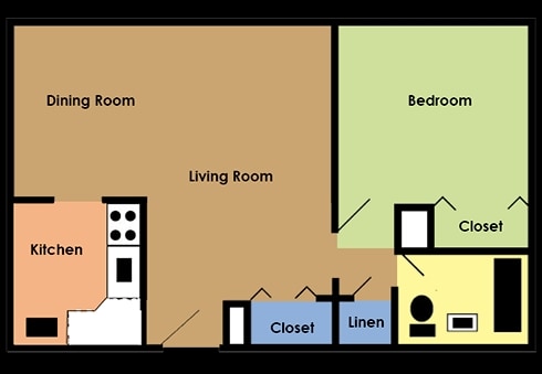 1 Bedroom Large (800 sq ft.) - Executive Towers Apartments