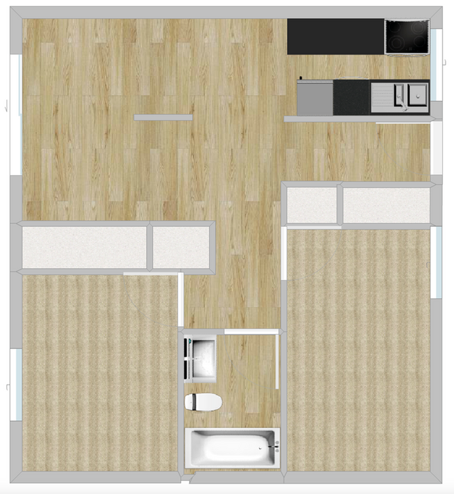 2 Bedroom 1 Bathroom Apartment Diagram - Alexander Vincent I