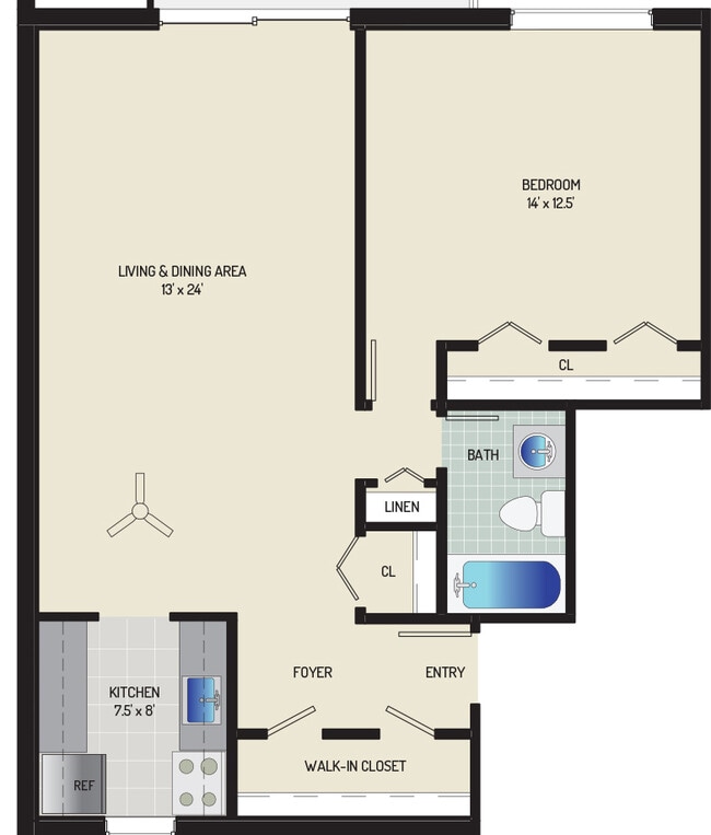 1 BR/ 1 BA (Style E1) | 770 sq. ft. - Columbia Park Apartments