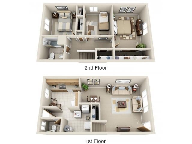 3 Bedroom 1 Bath Townhouse - Euclid Apartments