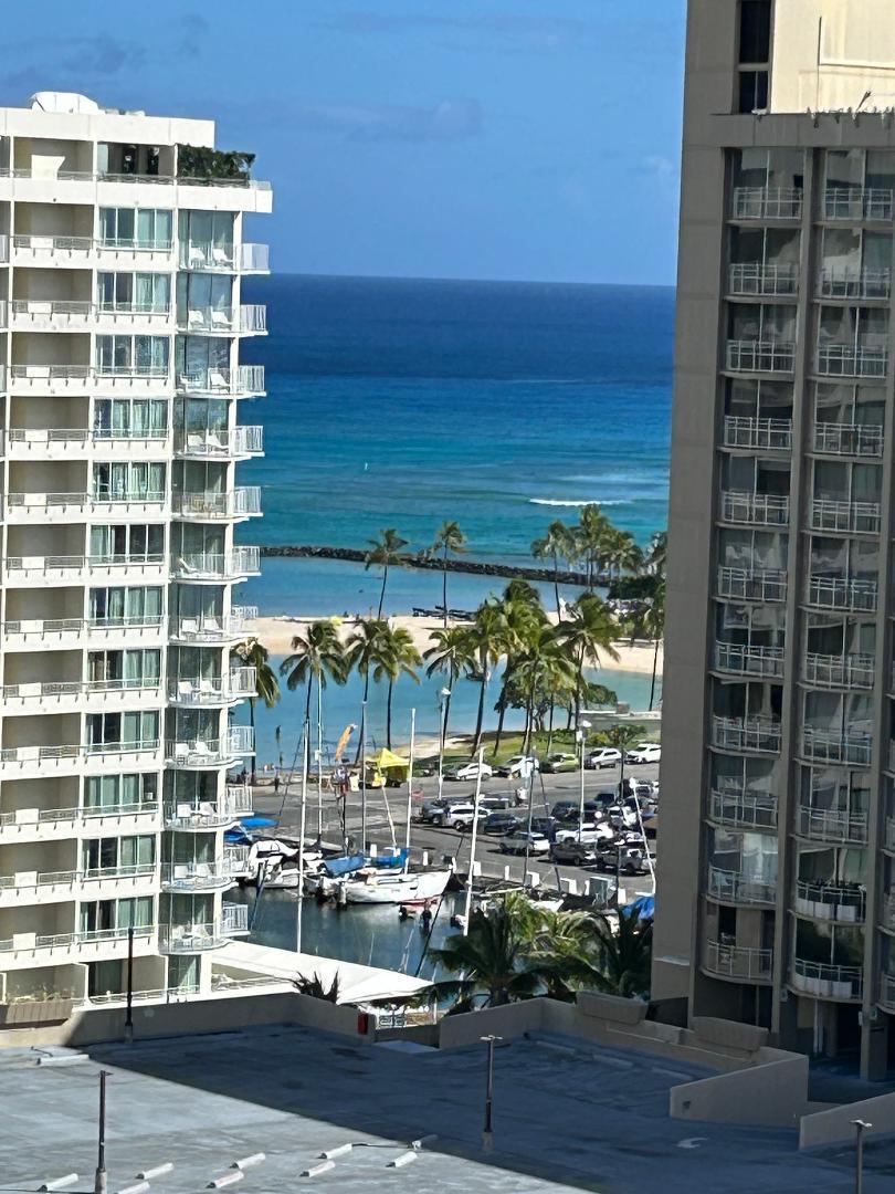 Beginning of Waikiki Beach as seen from 17th floor of building - 1690 Ala Moana Blvd