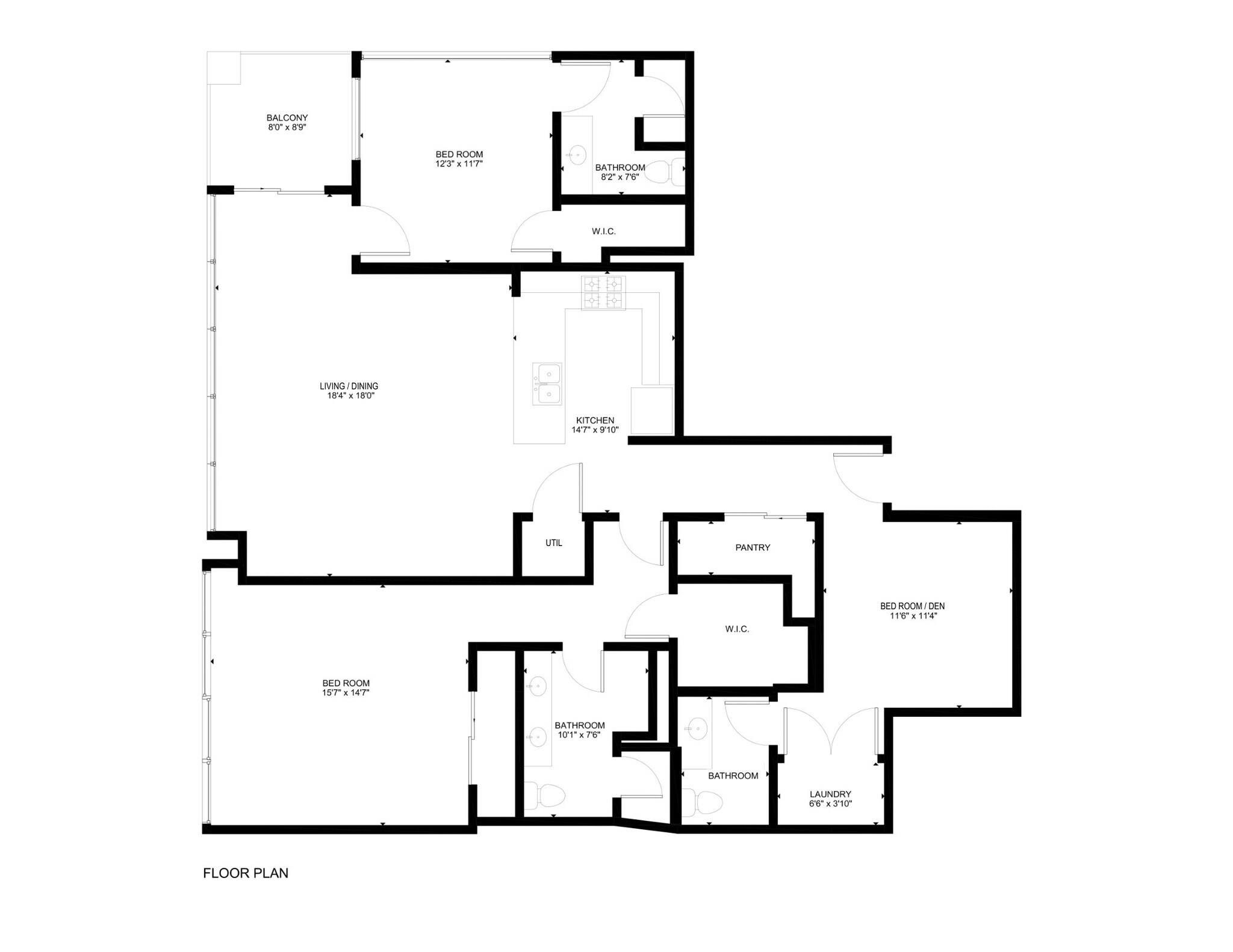 flexible 3BR/2.5BA layout - 1200 Main St