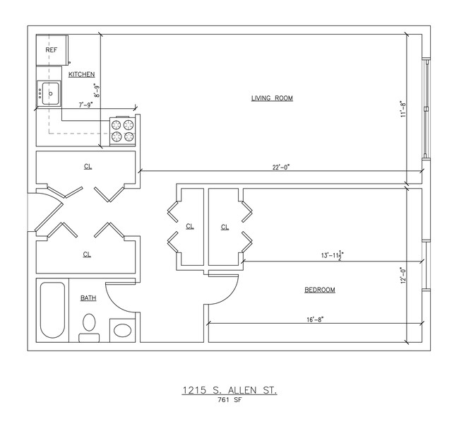 One Bedroom Floor Plan - Falport 1215