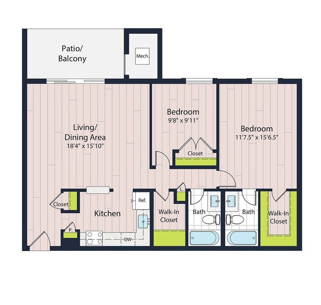 B2-70 Two Bedroom Floor Plan - Creekside Village I