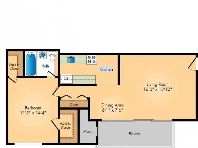 1B/1B- 609 sq ft - GrandView Apartments