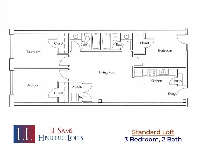 Standard 3-2 Floor Plan - LL Sams Apartments