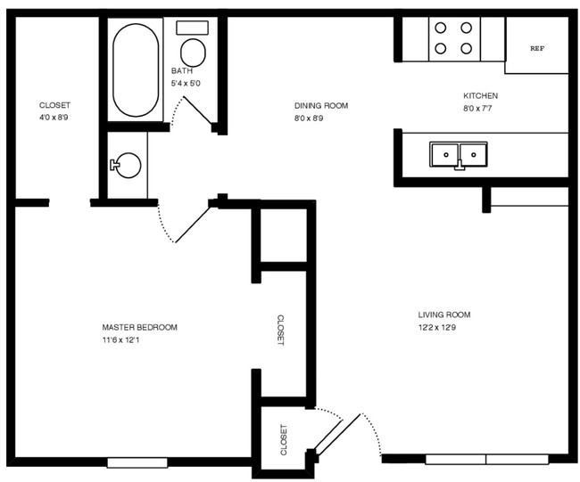 1BR/1BA 525 sq ft - room dimensions - The Park @ Live Oak Apartments