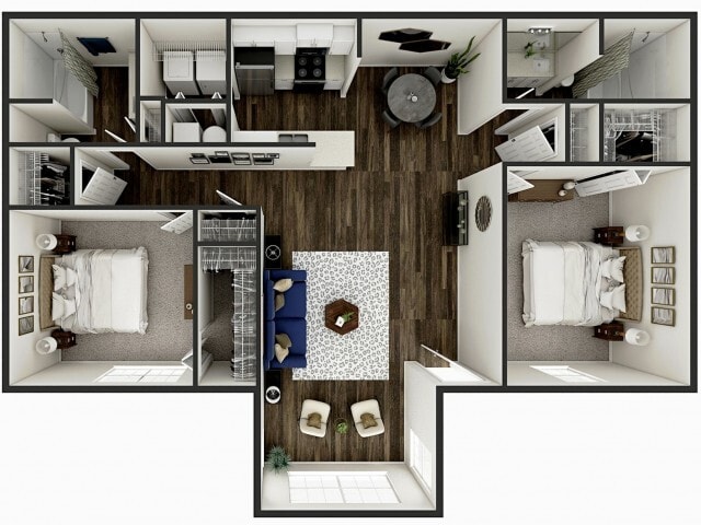 2 Bedroom 3D Floorplan - The Mark 7120