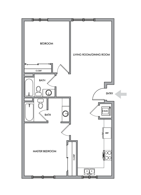 2D Floor Plan Rendering - Two-Bedroom, Two-Bathroom | Option 7 - Breeze Hill