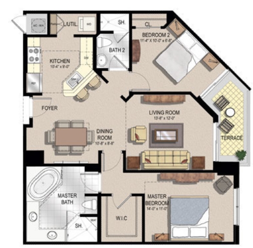 2BR/2BA - Two City Plaza