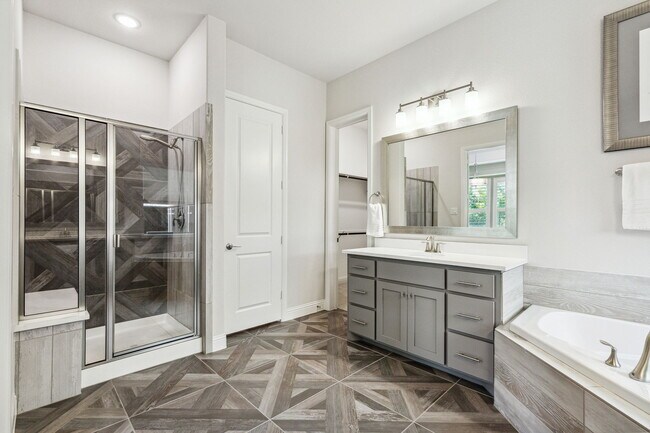 Master bath view of the walk-in shower with bench, bathroom, 1 of 2 walk-in closets - 2871 Cannon Dr