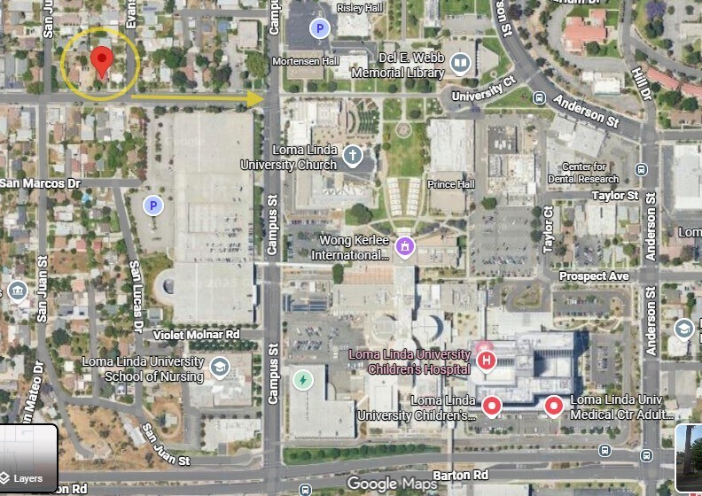Located approximately a 3–5 minute walk (1.5 blocks west) of LLU and the Medical Center. - 24606 University Ave