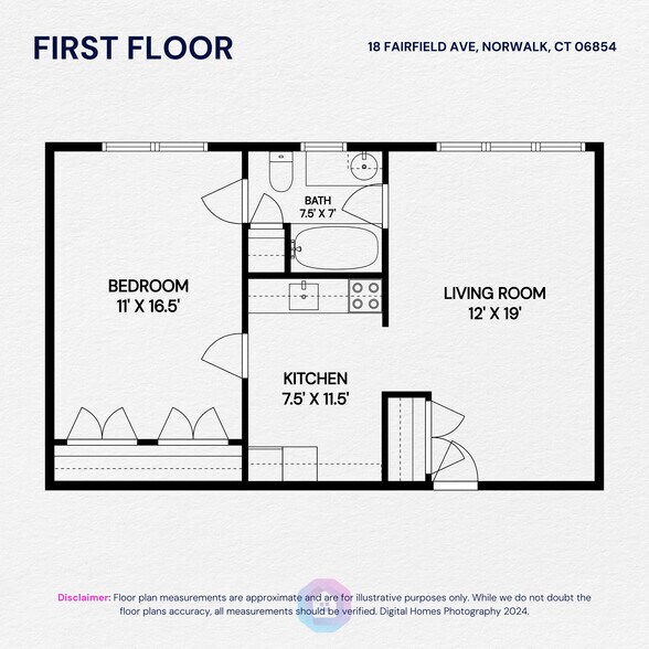 Floor Plan - Dimensions are the same, unit is a mirror image of this layout - 18 Fairfield Ave