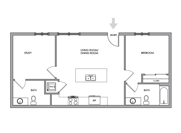 2D Floor Plan Rendering - Two-Bedroom, Two-Bathroom | Option 4 - Breeze Hill