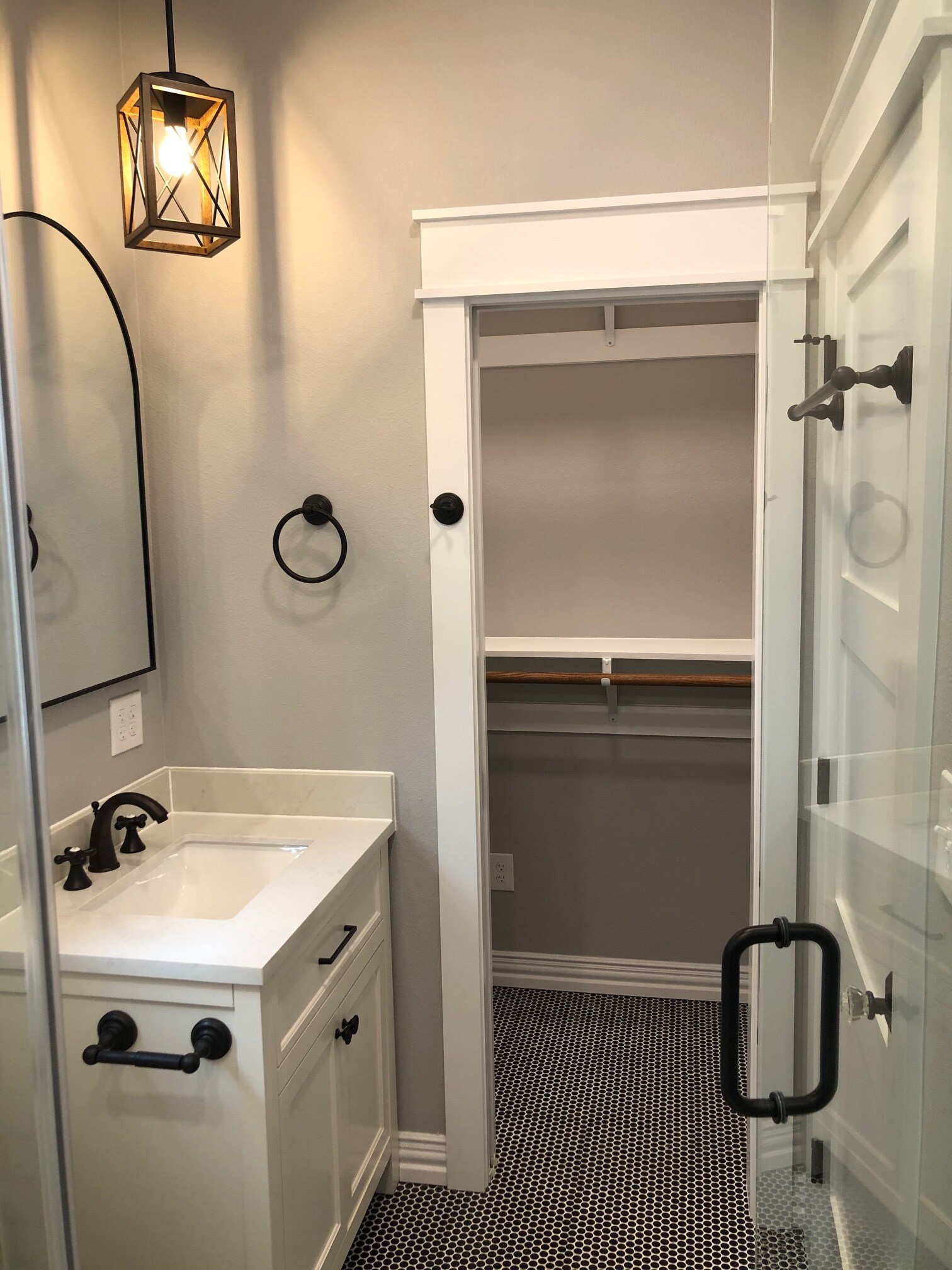 private bathroom with pocket door walk in closet (closet extends 5' to width of bathroom) - 1928 Harold St