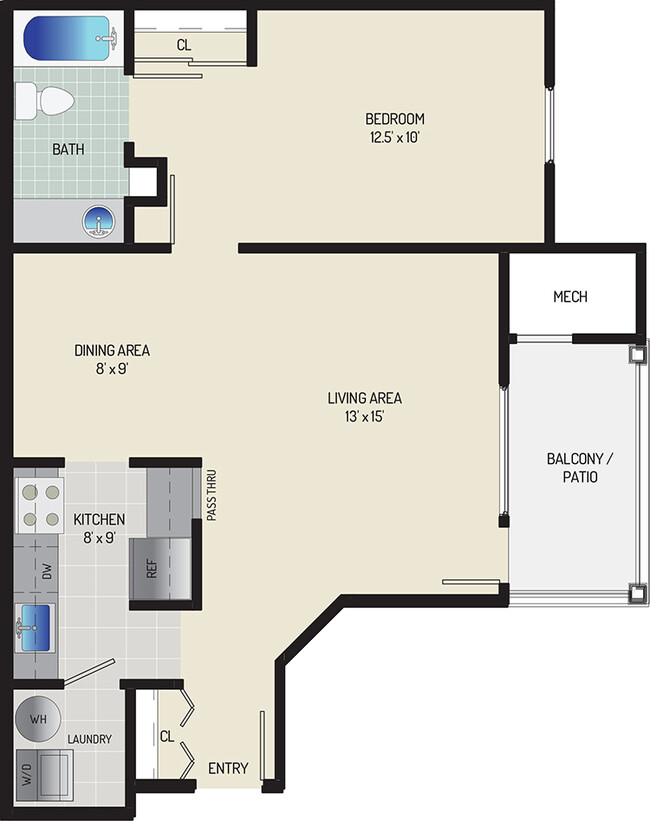 1 BR/ 1 BA (Style A2) | 690 sq. ft. - Seneca Club Apartments