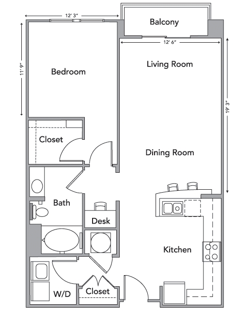 The Aubrey Floor Plan - 1BR/1BA - The Blvd at Anson