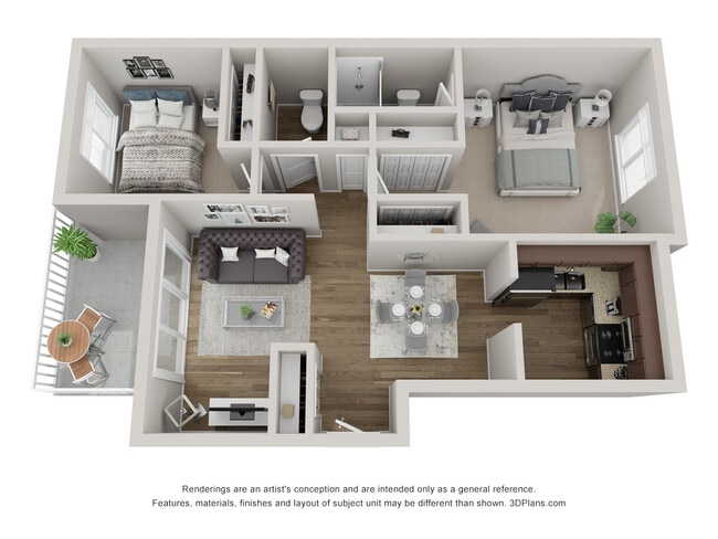 2 Bedroom 2 Bath Floor Plan - Mirela North