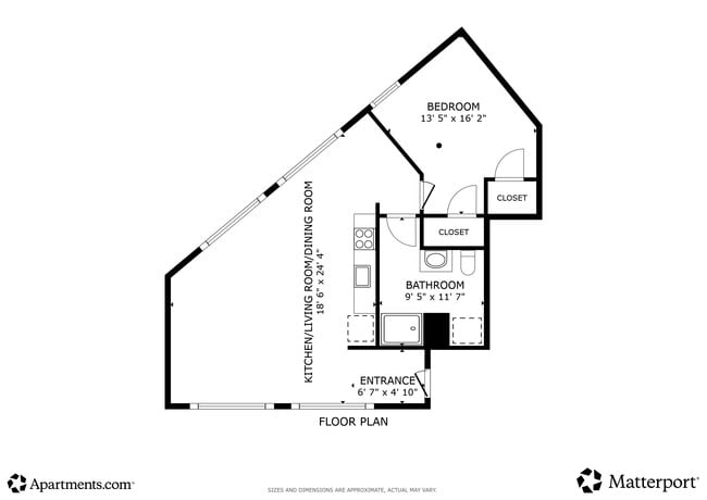 1BR, 1BA - 642SF - Bell Tower Place