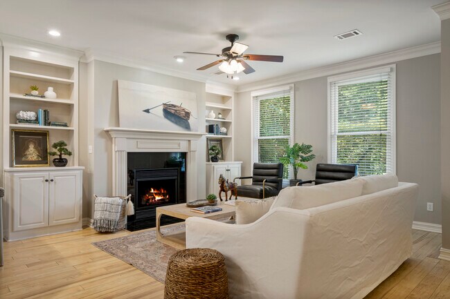 Fireplace, bookcases in living room - 1117 E 7th St