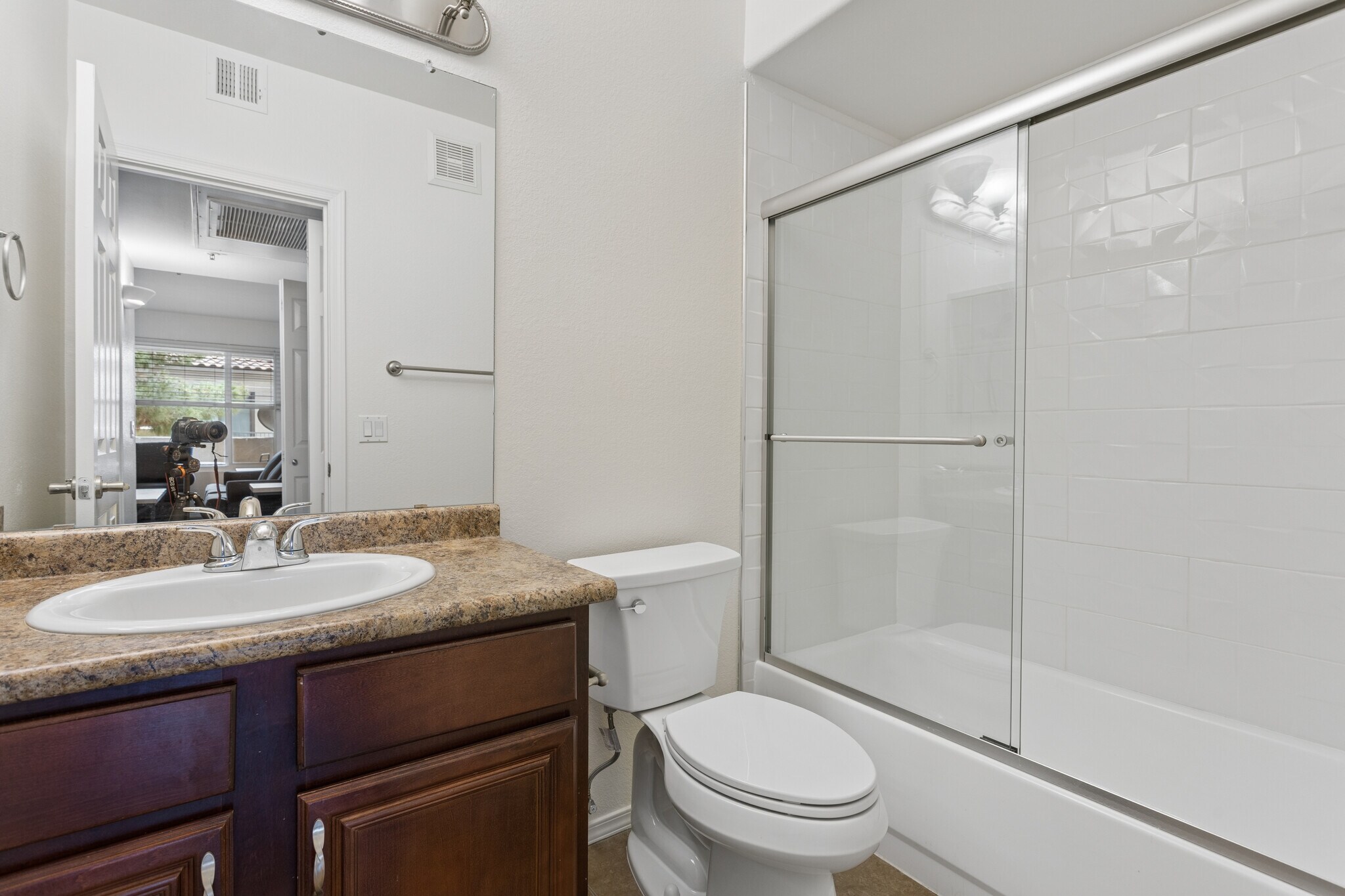 Guest Bathroom with Glass Shower Doors - 4925 E Desert Cove Ave