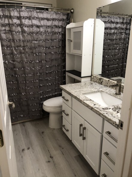 Entrance to Bathroom with new curtain - 375 N M St