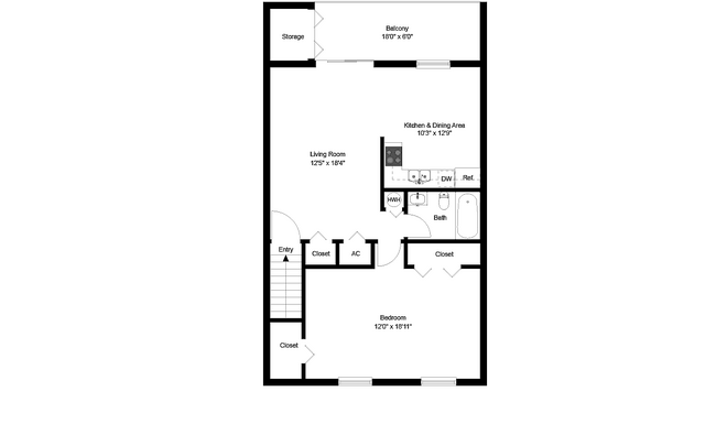 1 Bedroom 2nd Floor Floorplan - Westover Village Apartments