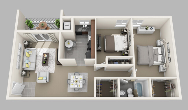 The Palm - 2 Bedroom - 1 Bathroom - Birdneck Village Apartments