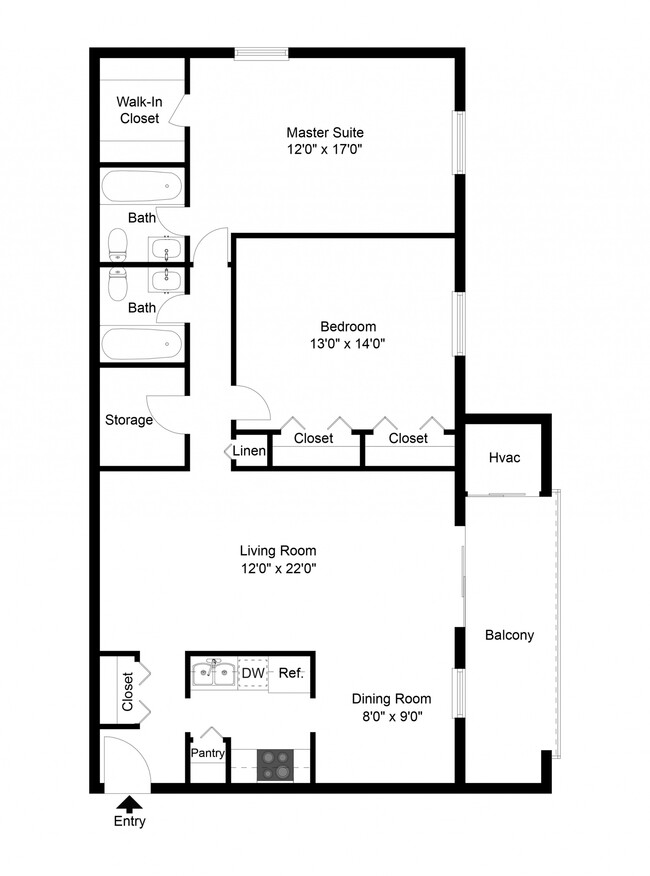 Two bedroom floor plan - Paoli Place North Apartments