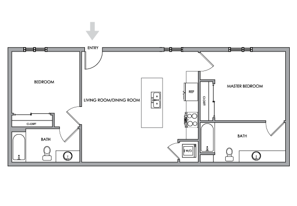 2D Floor Plan Rendering - Two-Bedroom, Two-Bathroom | Option 2 - Breeze Hill