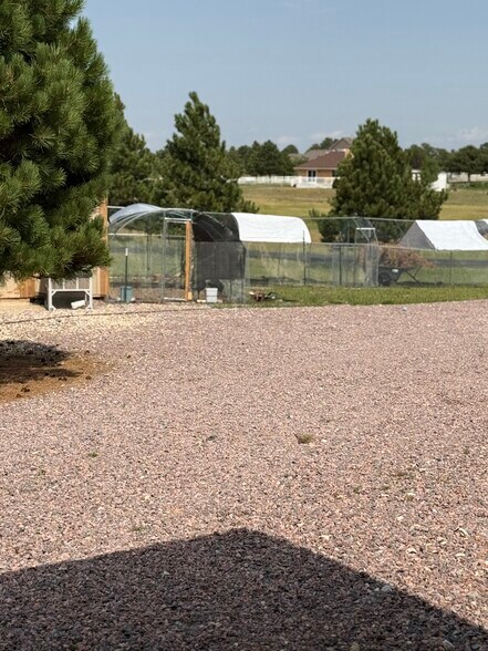 View out front door of the bird coop - 18350 Cumbres Rd