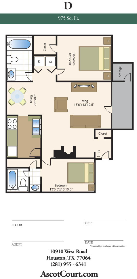 D Floor Plan (2 bed, 2 bath) - Ascot Court