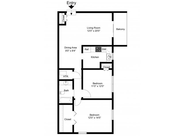 Two bedroom floor plan - Glen Eagle Village Apartments