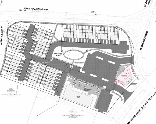 Future plans for 48 townhomes, additional retail and green space. -Approved by the town - 380 Broadview Ave