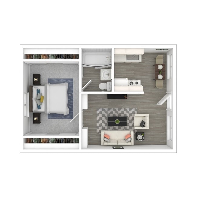 One-Bedroom 3D Furnished Floor Plan - Avaz Pacific Beach