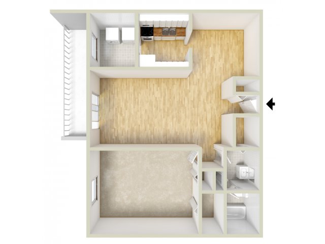 One bedroom floor plan - Gladstone Towers Apartments