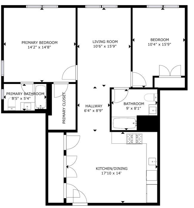 2 Bedroom 2 Bathroom Layout - 51 E Main St