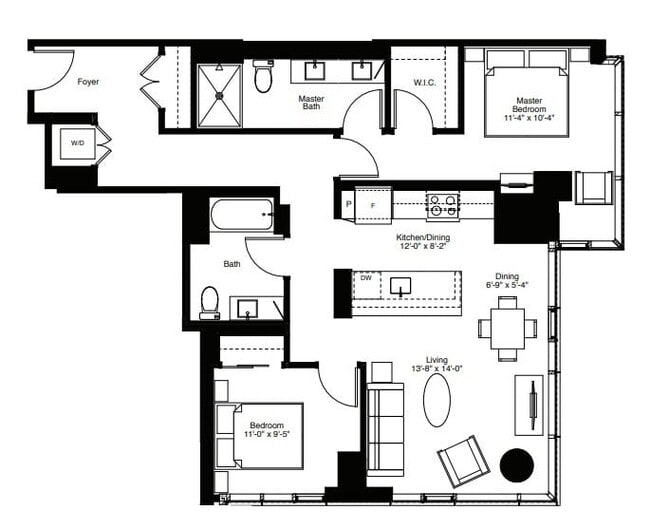 Two Bedroom B6 - 1145 Sq. Ft. - Residences 401-3901 - Wolf Point East