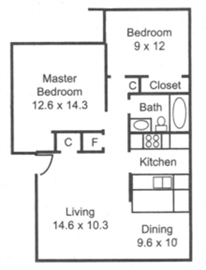 2BR/1BA - WestRidge Apartments