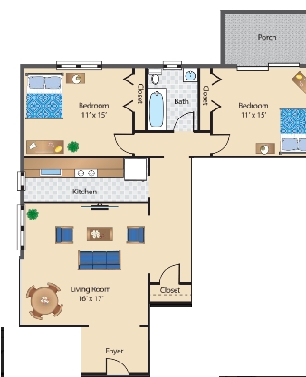 2BR/1BA - The Rodman Apartments