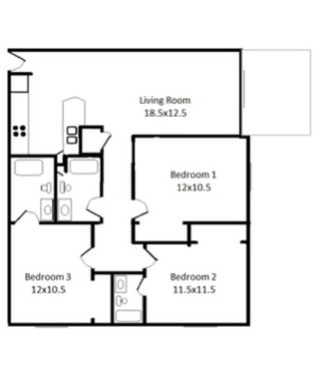 3 Bedroom Floorplan - Bramble Oak Apartments