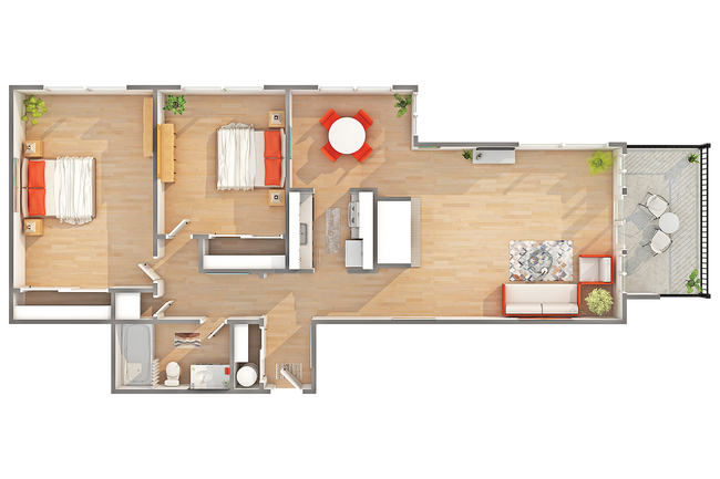 West - B1 | 2-Bedroom Floorplan - Arrive Magnolia West