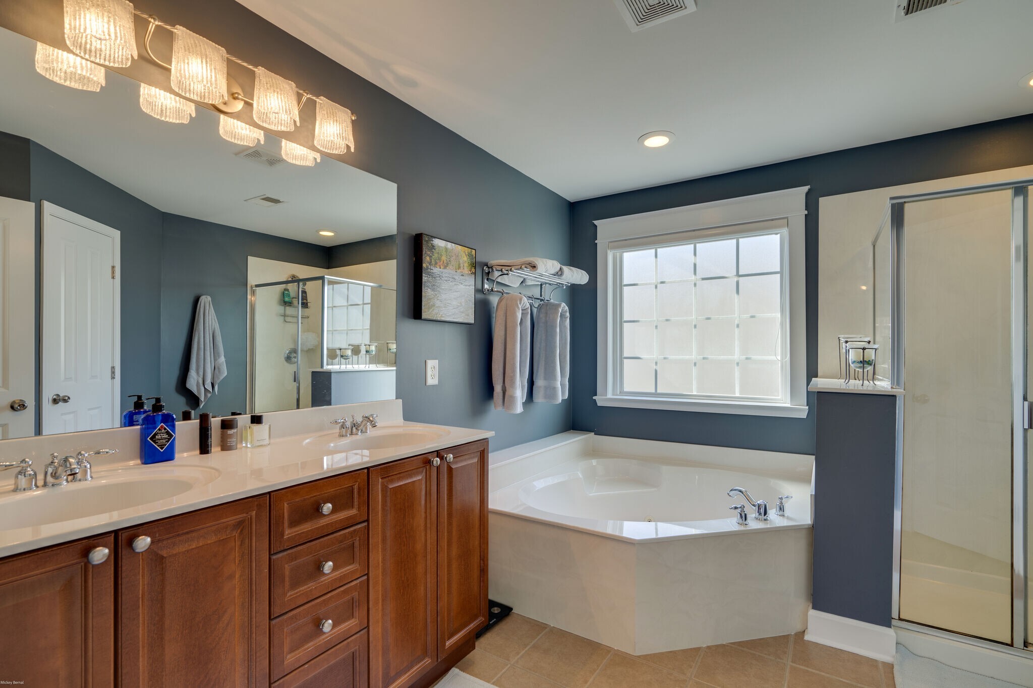 Primary bathroom with separate shower/tub, granite countertop - 7752 Porter House Dr