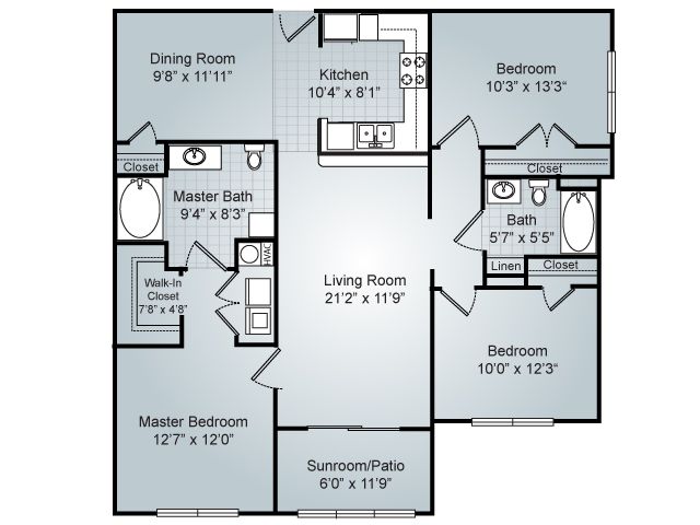 3 Bedroom / 2 Bath / 1236 Sq.Ft. - Reserve at Carrington Place